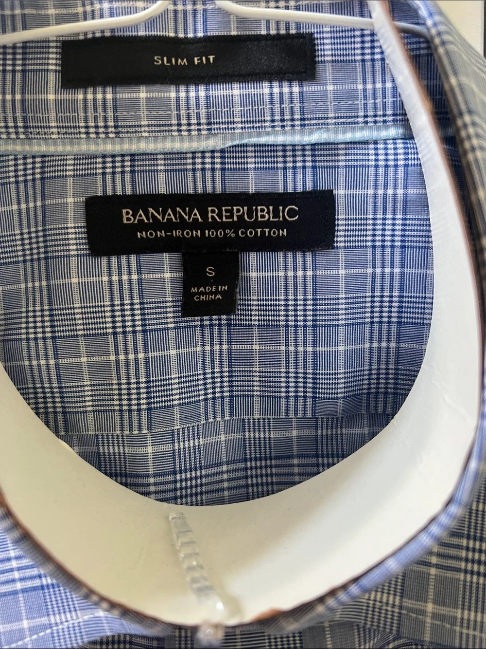 Banana Republic Men's Blue Plaid Dress Shirt-Slim Fit
